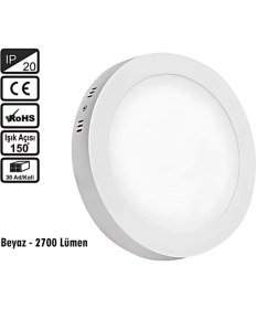 Resim Inoled Yuvarlak Beyaz Kasa Sıva Üstü LED Panel 18WATT - Volga 2751-01 Beyaz Işık 
