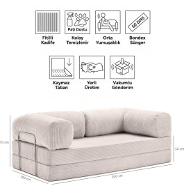 Resim Evessan 100X200 Kanepe - Fitilli Kadife Yıkanır Silinir Pratik Yer Yatağı 