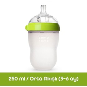 Resim Comotomo - Antikolik Silikon Biberon 250ml Yeşil - Orta Akışlı (3-6 Ay) 