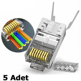 Resim WOZLO Cat7 Cat6a Ez Yeni Nesil Rj45 Ftp Delikli Metal Jak Konnektör - 5 Adet 