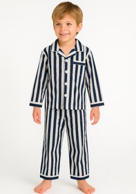 Resim minibambi Unisex Çocuk Pamuklu Lacivert Çizgili Pijama Takımı 