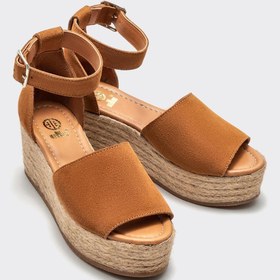 Resim Elle Shoes Taba Deri Kadın Dolgu Topuklu Sandalet 