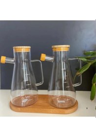 Resim Mucit Home Bambu Yağdanlık Standı Doğal Ahşap 2 Bölmeli Yağdanlık Altı Ahşap 