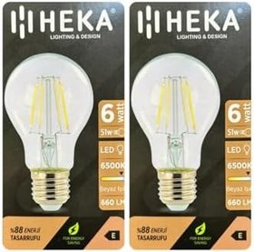 Resim Heka LED Ampul, 6W (51W), 6500K Beyaz Işık, E27 Duy, Şeffaf, 2 Adet 