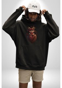 Resim Çikolata Kız Kalbi Kadın Erkek Siyah Kapüşonlu Sweatshirt Hoodie Siyah 