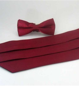 Resim Bordo Çocuk Boy Düz Renk Saten Kuşak Papyon Takım - Ckp-04 