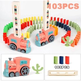 Resim Zigver Elektrikli Domino Tren Yapı Istifleme Blokları Otomatik Döşeme Domino Dıy Pembe Tuğla Erken Eğitici Oyuncak Hediye Çocuklar Için 