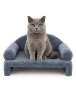 Resim Reyo Pet Peluş Kedi Koltuğu, Kedi Kanepesi, Kedi Yatağı, Evcil Hayvan Dinlenme Koltuğu, Rahat Kedi Sofa Yatağı, 45x33x25 cm Çelik Mavisi 