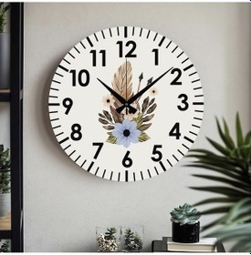 Resim Çiçek Desenli Dekoratif Türkçe Rakamlı Uv Baskılı Duvar Saati Sessiz Akar Mekanizma Metal Akrep Beyaz 