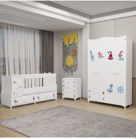 Resim Melina Bebek Odası Yıldız 4 Kapaklı Ve Şifonyer - Denizci Beyaz 