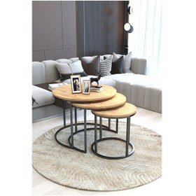 Resim Faymend Giant Lüks 3'lü Orta Sehpa Modern Siyah Atlantik Çam Siyah 