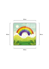 Resim Cam Avize Göbeği Gökkuşağı - Yeşil Zemin 50 CM x 50 CM Çok Renkli 