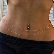 Resim Kadınlar için Şık Çift Katmanlı Taşlı Bel Zinciri - Yaz Tatili Plajları ve Günlük Kıyafetler İçin Minimalist Altın Vücut Takısı 