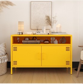 Resim Pera Tv Ünitesi, Tv Dolabı,2 Kapaklı, Açık Raflı 100,50 X 40 X 64,50 Cm Ral 1018 Sarı 