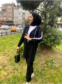 Resim CNG MODA Büyük Beden Tomy Fermuarlı Kapüşonlu Eşofman Takımı Siyah 