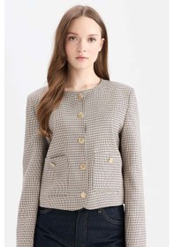Resim DeFacto Bisiklet Yaka Geometrik Desenli Blazer Ceket E5231AX24CWBN271 Kahve 