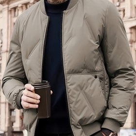 Resim Erkek Kışlık Termal Yalıtımlı Ceket - Ağır Hizmet Tam Fermuarlı Rüzgar Geçirmez Mont, Dik Yaka, Tam Fermuarlı Kapanış ve Fermuarlı Cepler - Soğuk Hava için Ağır Hizmet Dış Giyim, Kalın, Erkek Kışlık Ceket 