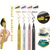 Resim 1 adet 4'lü Metalik Marker Seti - Altın, Gümüş, Gül, Siyah - Su Bazlı, Sanat Boyama, El Sanatları ve Reçine Kalıpları için İdeal - Paskalya ve Noel Süsleri, El Sanatları Malzemeleri için Mükemmel | Metalik Kaplama | Pürüzsüz Yazma Ucu, Metalik Markerlar 