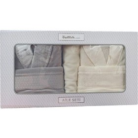 Resim Camellia Happy Aile Bornoz Seti- Gri Krem Krem 