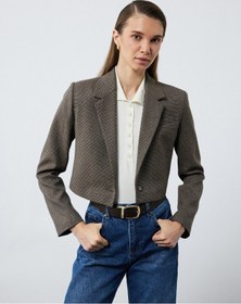 Resim Koton Kruvaze Uzun Kollu Düğmeli Crop Blazer Ceket Kahverengi Ekose 6wak50017pw Kahverengi Ekoseli 