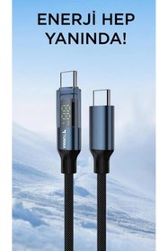 Resim Pmr Nothing Phone (1) ile uyumlu 60w type c kablo led göstergeli alüminyum uçlu naylon örgü 