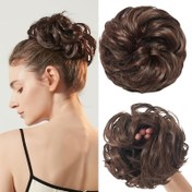 Resim Kadınlar için Hacimli Dalgalı Kıvırcık Sentetik Saç Topuzu Scrunchie - Koyu Kahverengi Dağınık Updo Parçası, Şık Chignon At Kuyruğu Uzatması, Saç Aksesuarları 