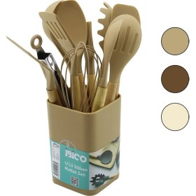 Resim Marsilyan 11PCS+KOVA Silikon Mutfak Seti Bambu Sap 3-Kaşık- 3-Spatula- 1-Kevgir- 1-Kepçe- 1-Maşa- 1-Çr 