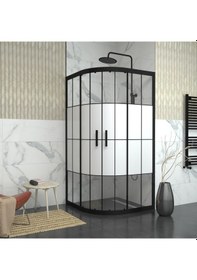 Resim Tekno Duş Black Orion 6mm Karolajlı Ortası Kumlamalı Oval Duşakabin Yarı Beyaz 