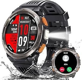 Resim EIGIIS KE5 askeri akıllı saat el feneri ile erkekler için SOS 3ATM su geçirmez izle 530 mAh büyük pil 1.44 inç sağlam taktik Smartwatch pusula yükseklik Barometre spor izle iPhone Android için 