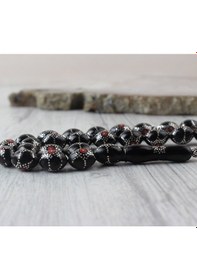 Resim Özel İşçilikli Mercan Ve Gümüş İşleme Erzurum Oltu Taşı Tesbih 