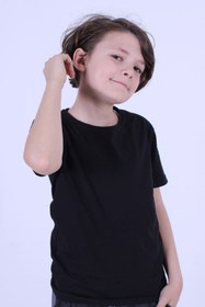 Resim Genel Markalar Düz Bisiklet Yaka %100 Pamuk Düz Unisex Çocuk Siyah T-shirt//bir Beden Büyük Alınız// 