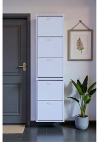 Resim Eliusta Porta 10 Bölmeli Ayakkabılık Beyaz 52 Cm Genişlikte 52x193x26 Cm Duvara Monte Ayakkabılık Beyaz 