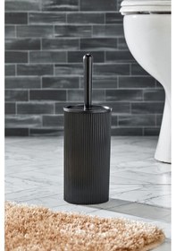 Resim Line Çizgili Yuvarlak Kapaklı Wc Banyo Fırçası - Tuvalet Fırçası Siyah 