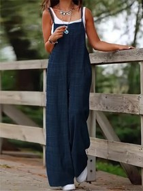 Resim Kadın Askılı Yandan Fermuarlı Geniş Paçalı Valencia Tulum - Siyah / 2XL-3XL 