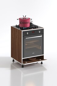 Resim Kenzlife Ankastre Modülü Kabini Malik Ejder Mat Ceviz Renk 85*60*57 Fırın Ocak Dolabı Altıkapaklı Ayarlı Ayak 