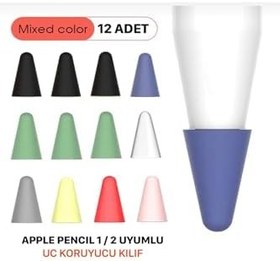 Resim m.tk moveteck Apple Pencil 1/2 Nesil, USB-C, Pro ile Uyumlu Kalem Ucu Koruyucu Silikon Kılıf, 12 Adet, Çok Renkli 