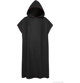Resim Yetişkinler İçin Sörf Panço Değişen Havlu Çabuk Kuruyan Bornoz Başlıklı Mikrofiber Plaj Battaniyesi Banyo Yüzme Havlusu Siyah Siyah 