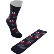 Resim Dode Flora Disnep Kadın Çizgi Film Minnie Mouse Desenli Pamuklu Soket Çorap Lacivert 