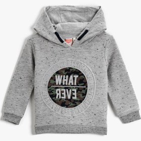 Resim Erkek Bebek Sloganlı Kapüşonlu Sweatshirt Pamuklu 