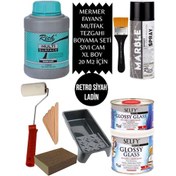 Resim Mutfak Fayansı Seramik Banyo Boyama Seti Mermer Efekt Sıvı Glass 750 Gr Multi Surface 1250 Cc Xl 