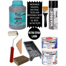 Resim Mutfak Fayansı Seramik Banyo Boyama Seti Mermer Efekt Sıvı Glass 750 Gr Multi Surface 1250 Cc Xl 