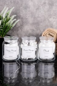 Resim DNS HOME 3'lü Cam Pamuk Seti Kulak Pamuğu Makyaj Pamuğu Ve Pamuk Organize Seti Saklama Kabı Banyo Seti 