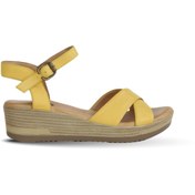 Resim BUENO Shoes Sarı Deri Kadın Dolgu Topuklu Sandalet 01wl3303 