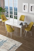 Resim Canisa Zen Serisi 80x132 Mdf Açılabilir Beyaz Masa Takımı Ve 4 Hardal Sandalye 