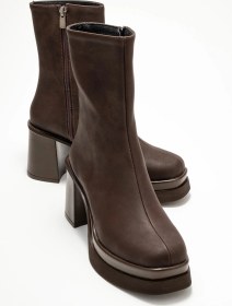 Resim Luvi Shoes Valen Kahverengi Nubuk Kadın Platform Topuklu Bot Kahverengi Nubuk 