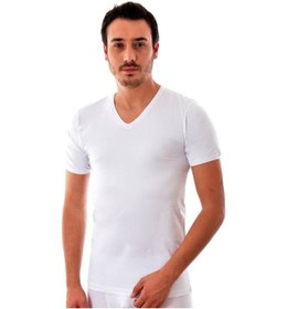 Resim Tutku Beyaz Ribana V Yaka Esnek Erkek Fanila 001 