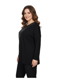 Resim Wearon Kadın Siyah Sıfır Yaka Taşlı Bluz Bgl-st05152 Siyah 