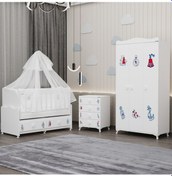 Resim Elegant Yıldız 3 Bebek Odası Takımı Yatak Uykuseti - Denizci Beyaz 