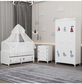 Resim Elegant Yıldız 3 Bebek Odası Takımı Yatak Uykuseti - Denizci Beyaz 