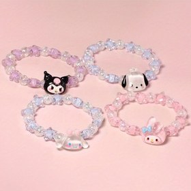 Resim 4 adet Sanrio Karikatür Reçine Kolye, Yıldız Boncuklu Bileklik, Parti ve Doğum Günü Hediyeleri için Uygun 